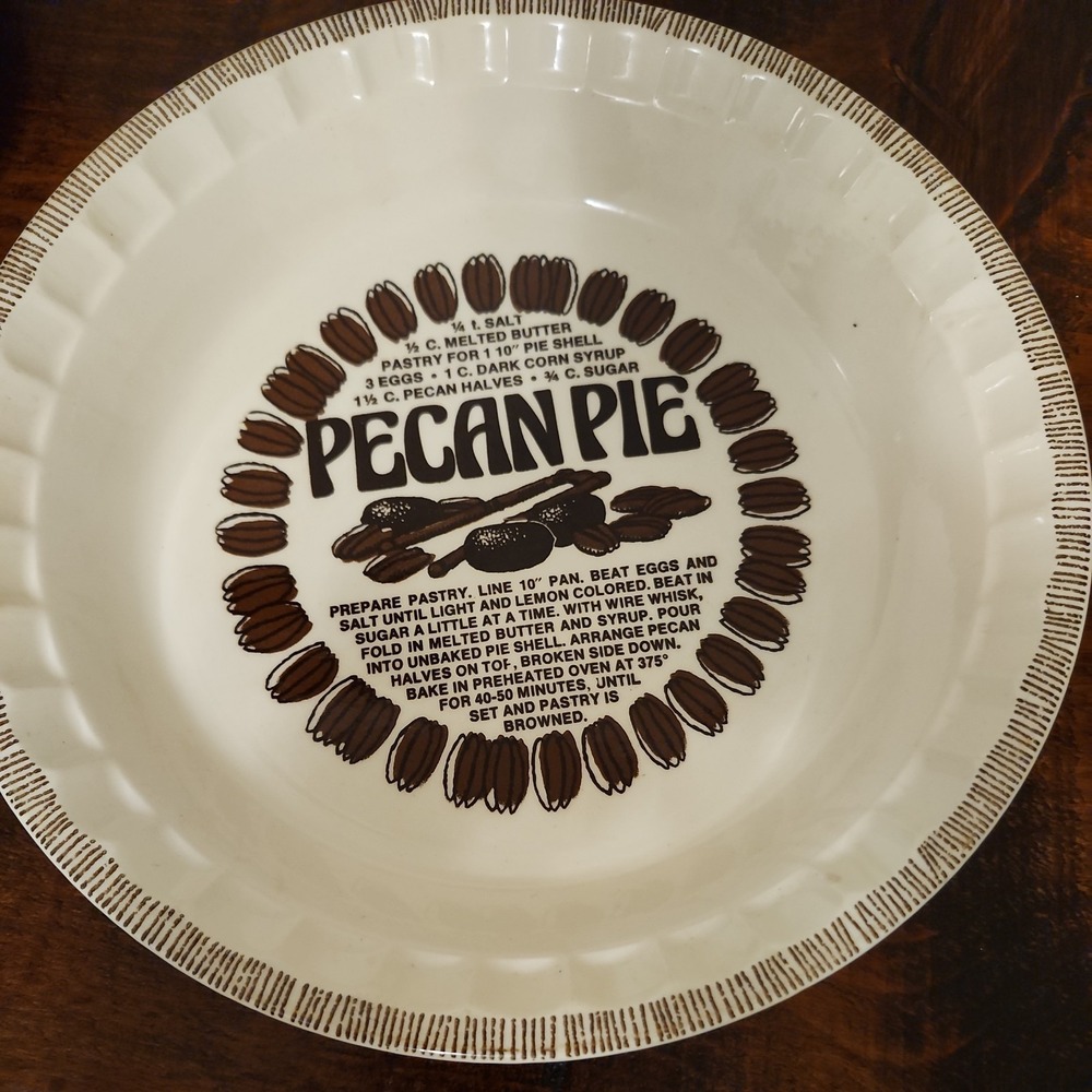 Vintage Royal China 10" Deep Dish Baking Pecan Pie Plate w/ Recipe USA